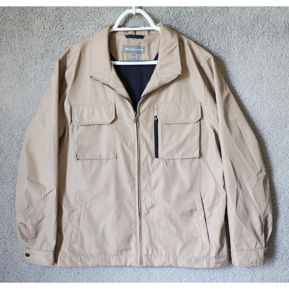 Michael Kors Travel Engineered Beige Zip Up Jacket Men's Size Large Polyester